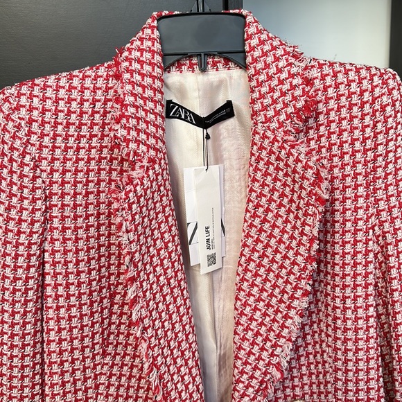 NEW Zara Pink & White Tweed Double Breasted Blazer - Picture 5 of 7